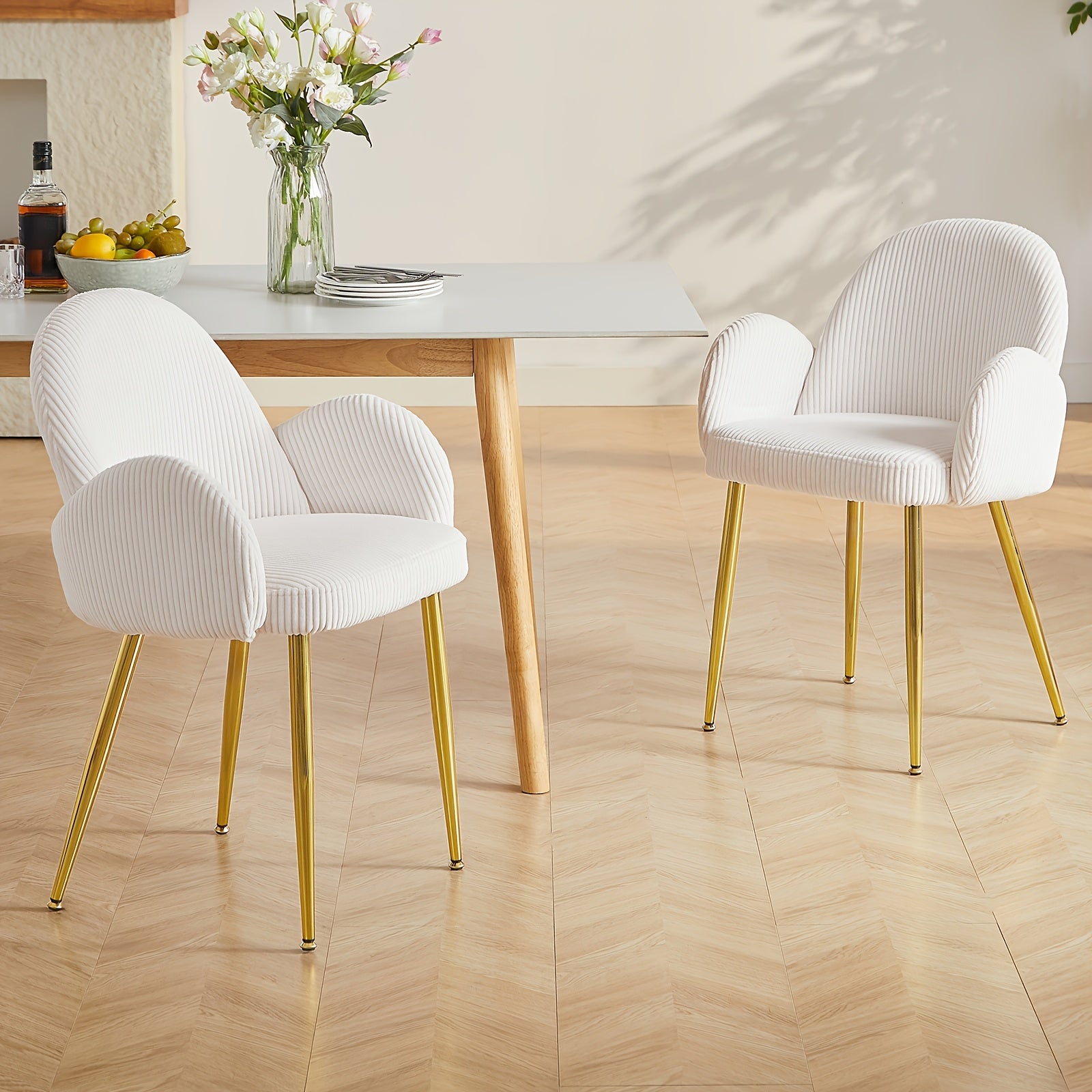 Set of 2 Modern Dining Chairs with Upholstered Cushioned Seats & Sturdy Metal Legs