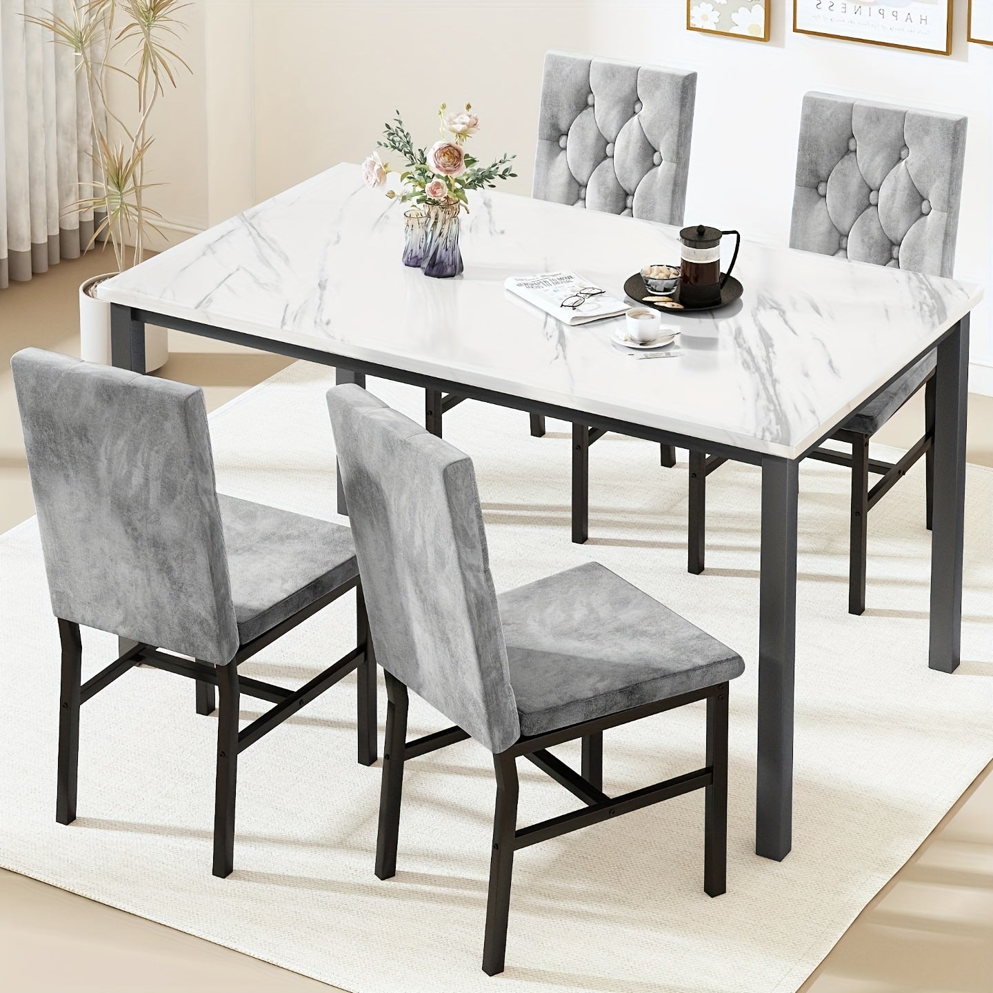 5pcs Dining Table Set Dining Table Set for 4 With Luxurious Button Tufted Dinner Chairs