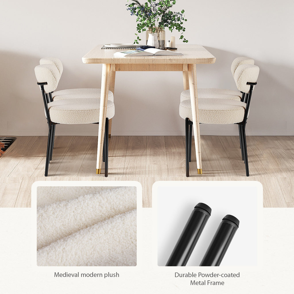 Dining Chairs Set of 2, Boucle Upholstered Kitchen Chairs with Curved Backrest & Metal Legs