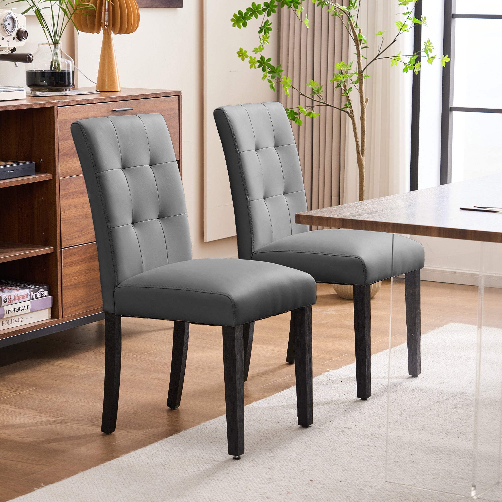 Set of 2 Faux PU Leather Upholstered Dining Chairs for Home Kitchen Living Room