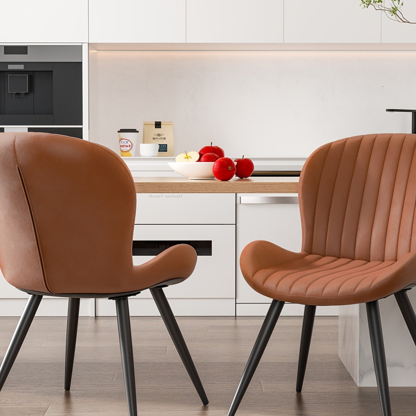 Set Of 2\u002F4 Dining Chairs, Boucle Upholstered Kitchen Chairs with Curved Backrest & Metal Legs