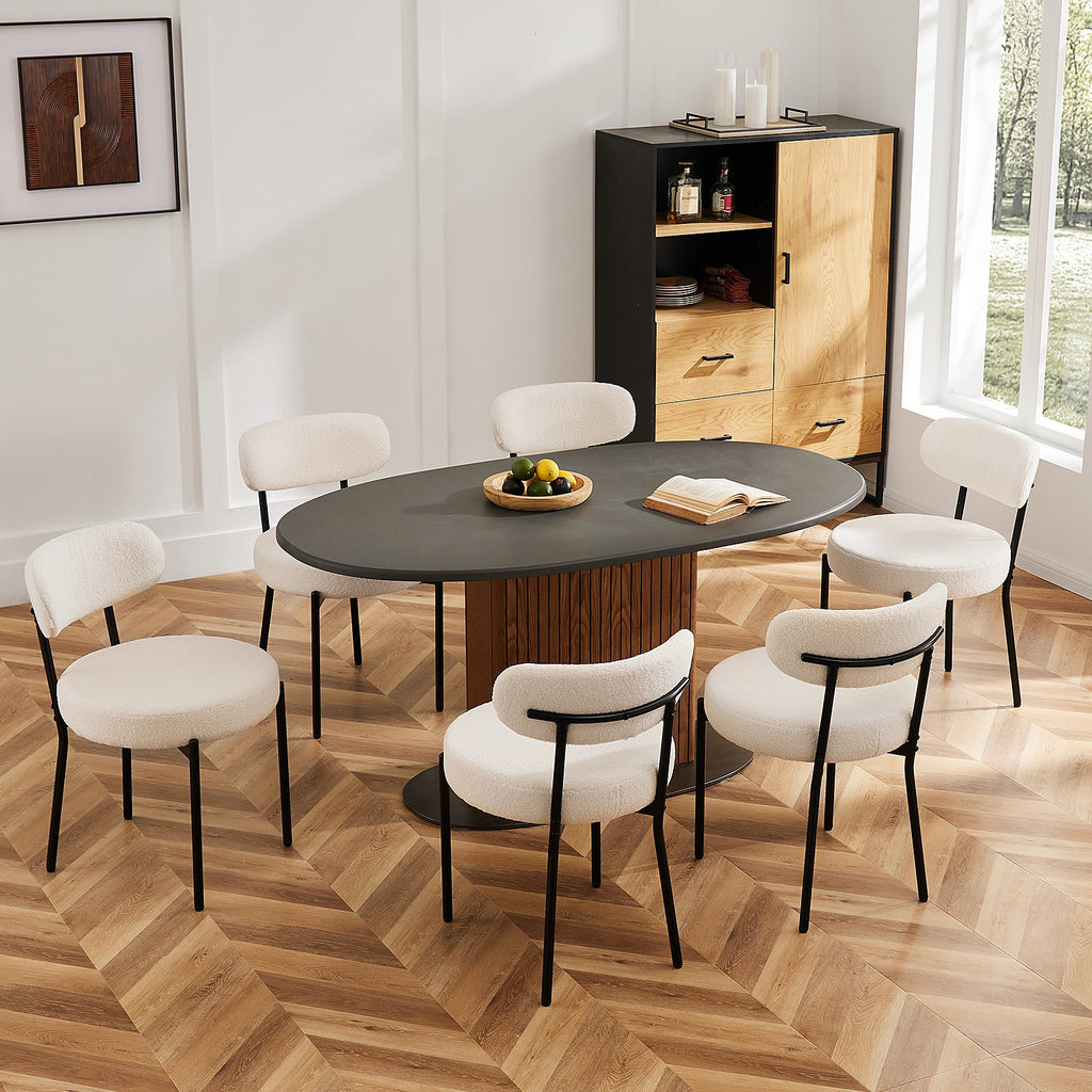 Dining Chairs Set of 2, Boucle Upholstered Kitchen Chairs with Curved Backrest & Metal Legs