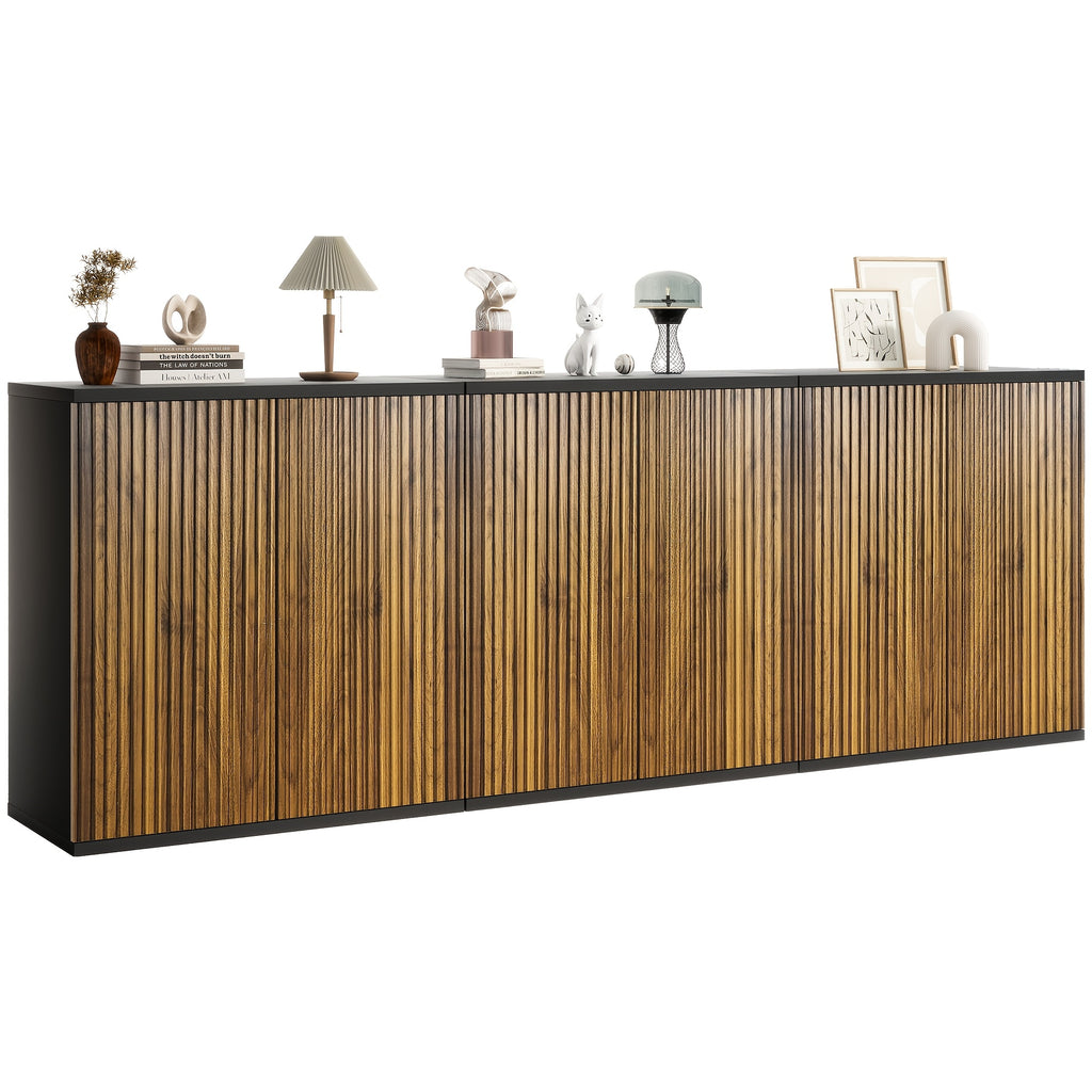 Vertical Ribbed Walnut End Thermoformed Two-Door Cabinet