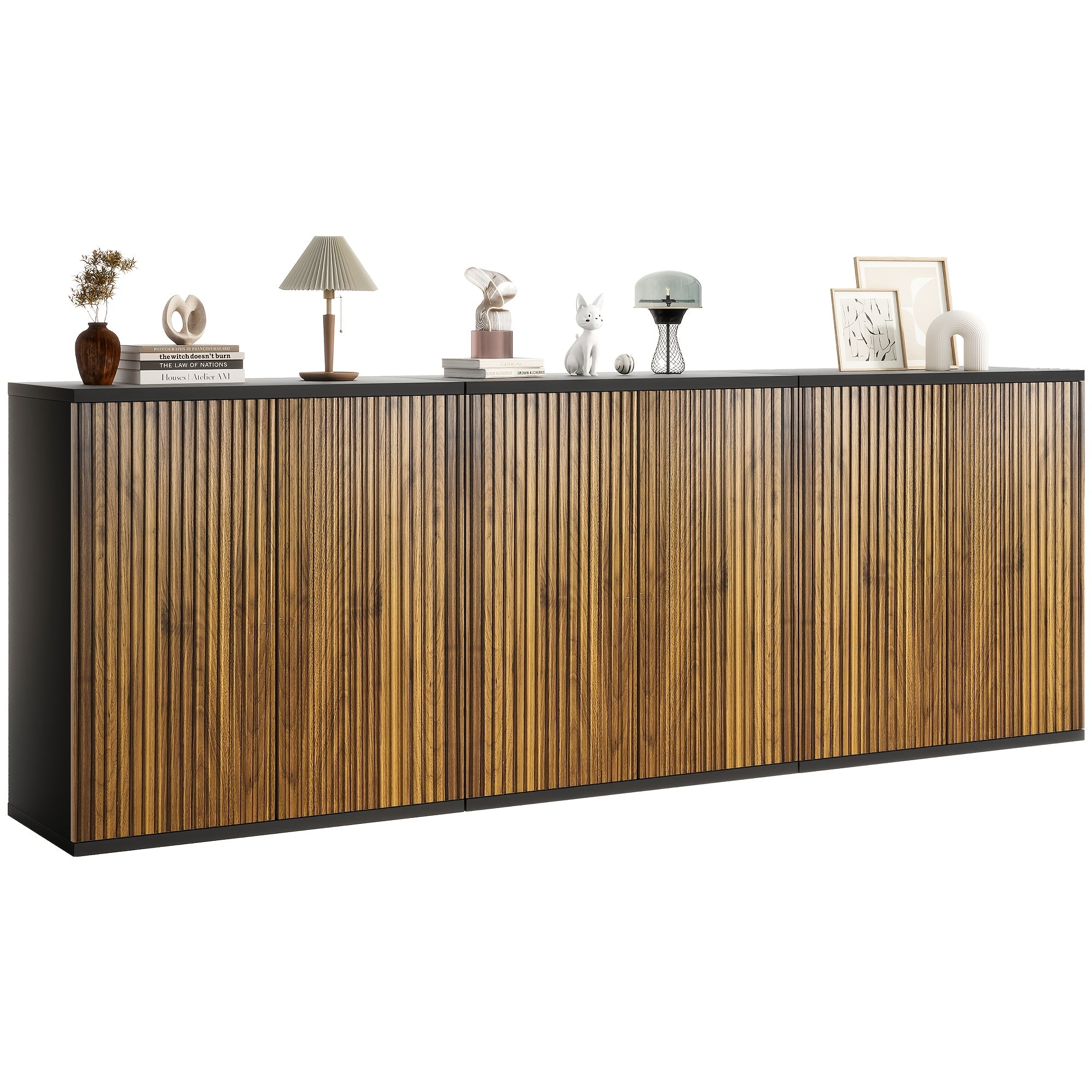 Vertical Ribbed Walnut End Thermoformed Two-Door Cabinet