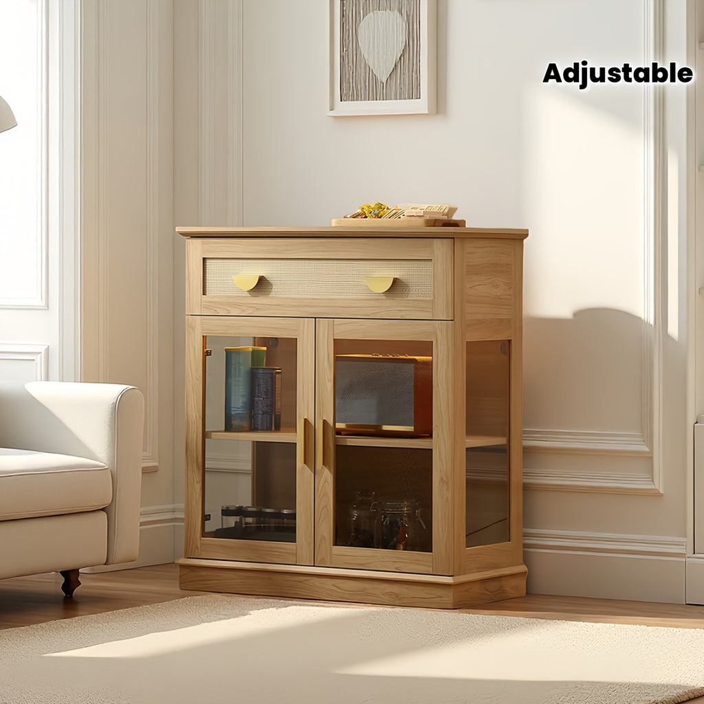 Modern Buffet Cabinet with Glass Door Storage - Adjustable Shelves & ≥3.2 Cu Ft Display Cabinet