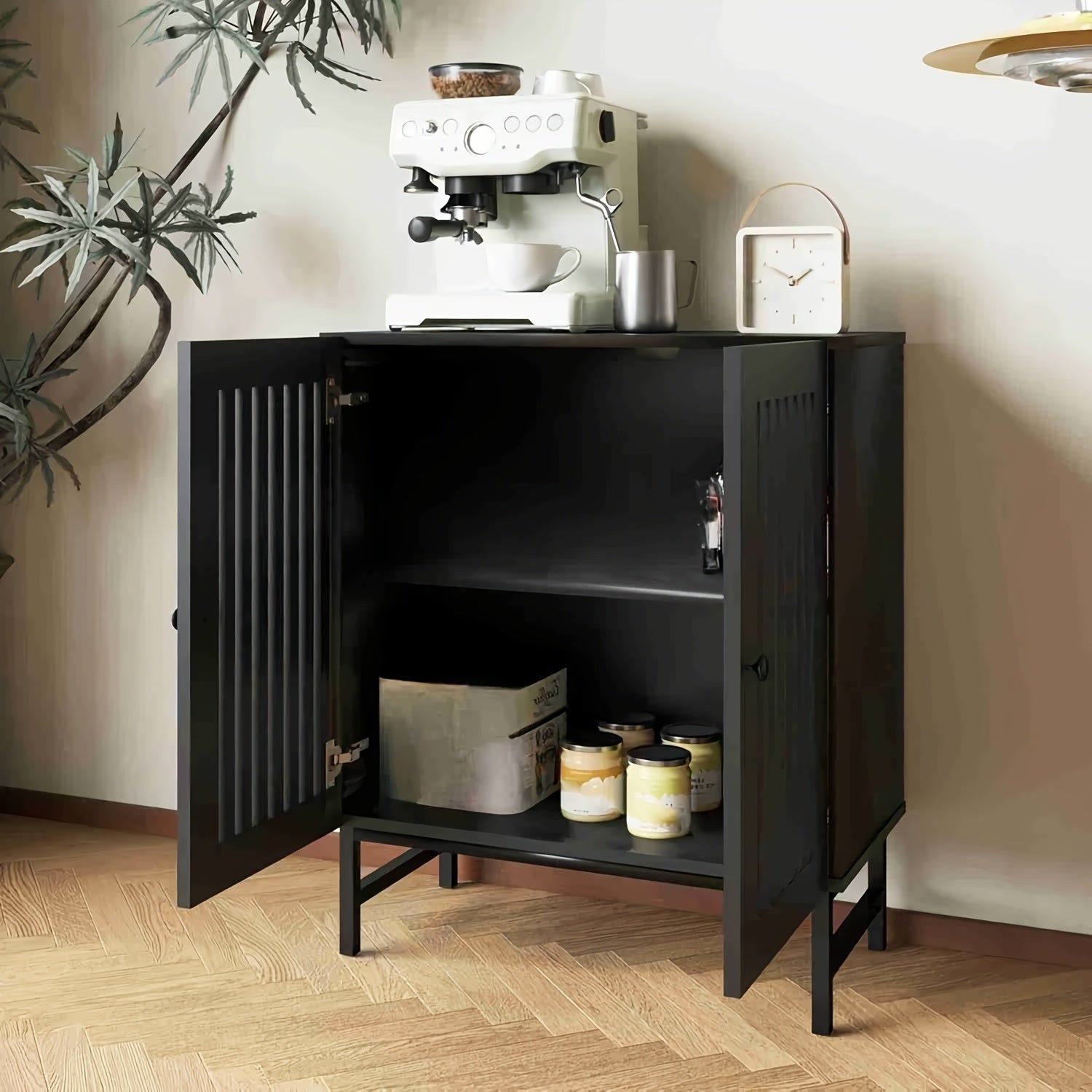 Vintage Style Buffet Side Cabinet, 2 Louvered Doors And Adjustable Shelves - Suitable for Kitchen