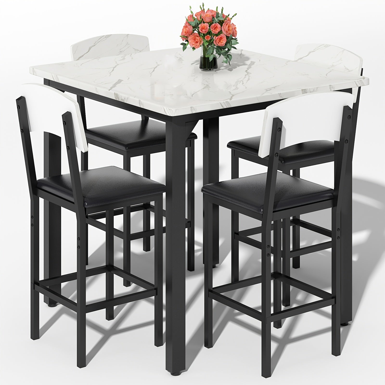 5pcs Dining Table And Chair Set with Imitation Marble Texture