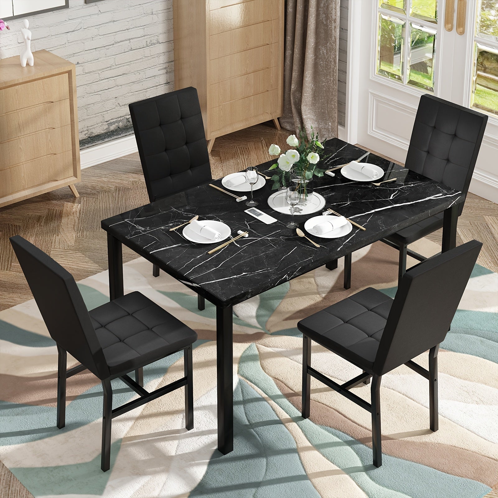 LAMERGE 5pcs Of Dining Table Set, Dining Room Table Set Can Be Used By 4 People, Kitchen Table Set