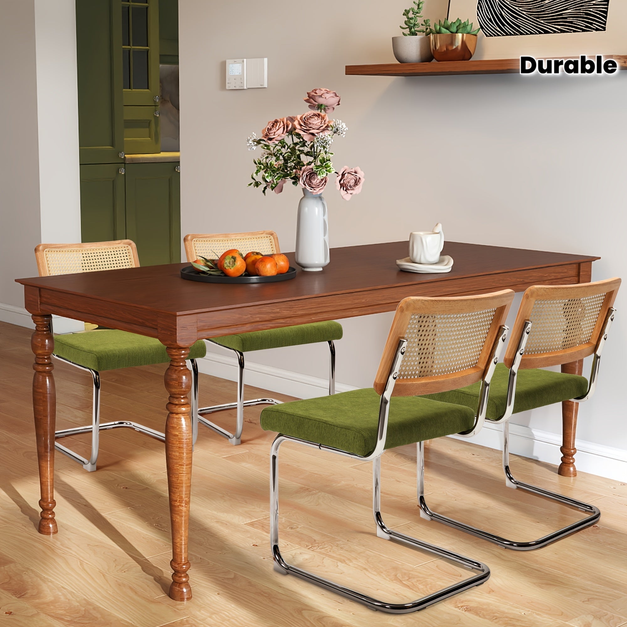 Retro Rattan Dining Chairs, Set Of 2\u002F4, Classic Boho Style Cantilever Kitchen Or Desk Chairs