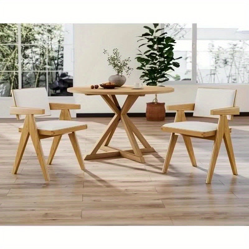 Set of 2 Modern Farmhouse Dining Chairs with Arms Boucle Upholstered Dining Room