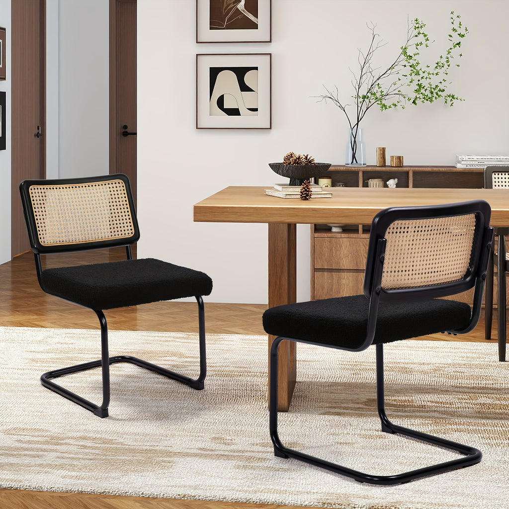 Retro Rattan Dining Chairs, Set Of 2\u002F4, Classic Boho Style Cantilever Kitchen Or Desk Chairs