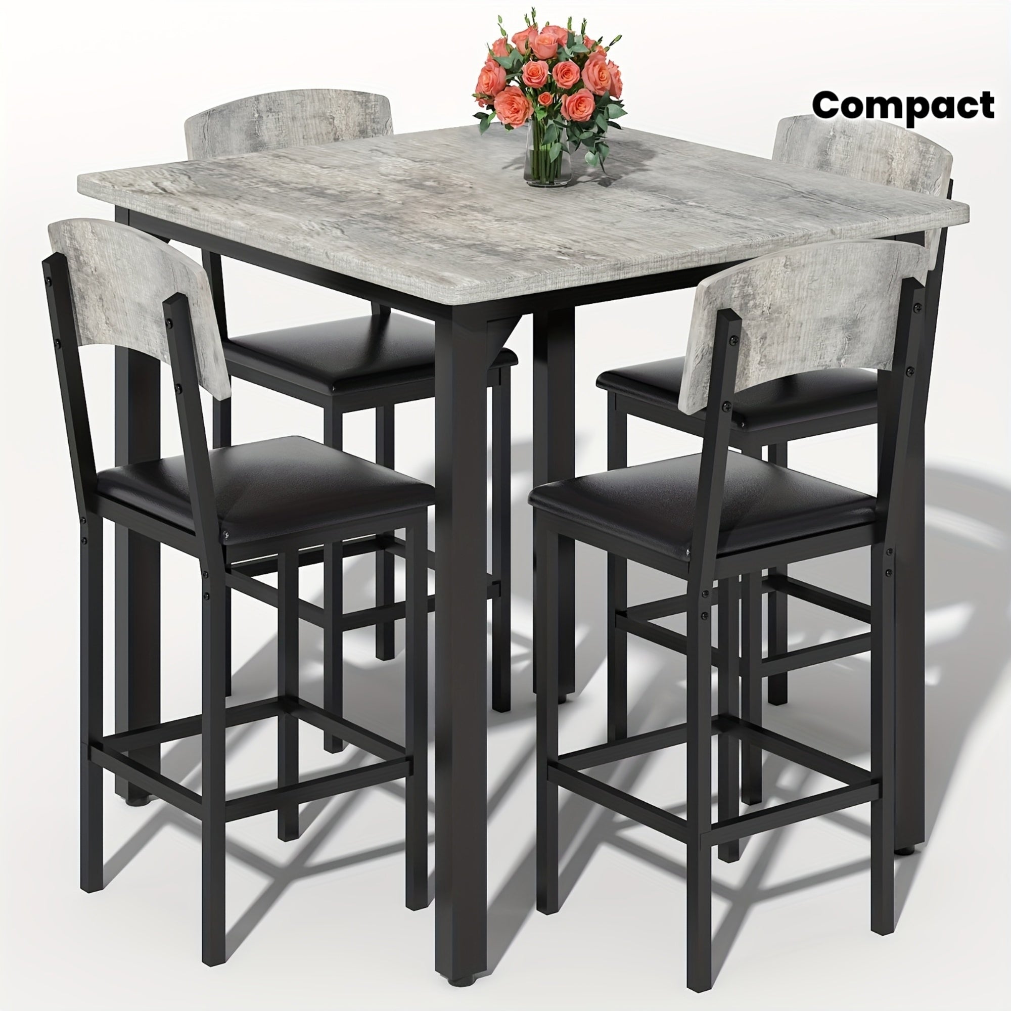 5pcs Dining Table And Chair Set with Imitation Marble Texture