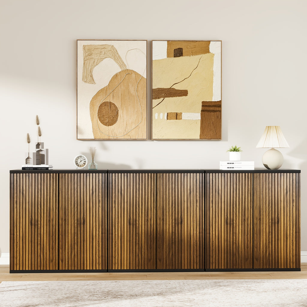 Vertical Ribbed Walnut End Thermoformed Two-Door Cabinet
