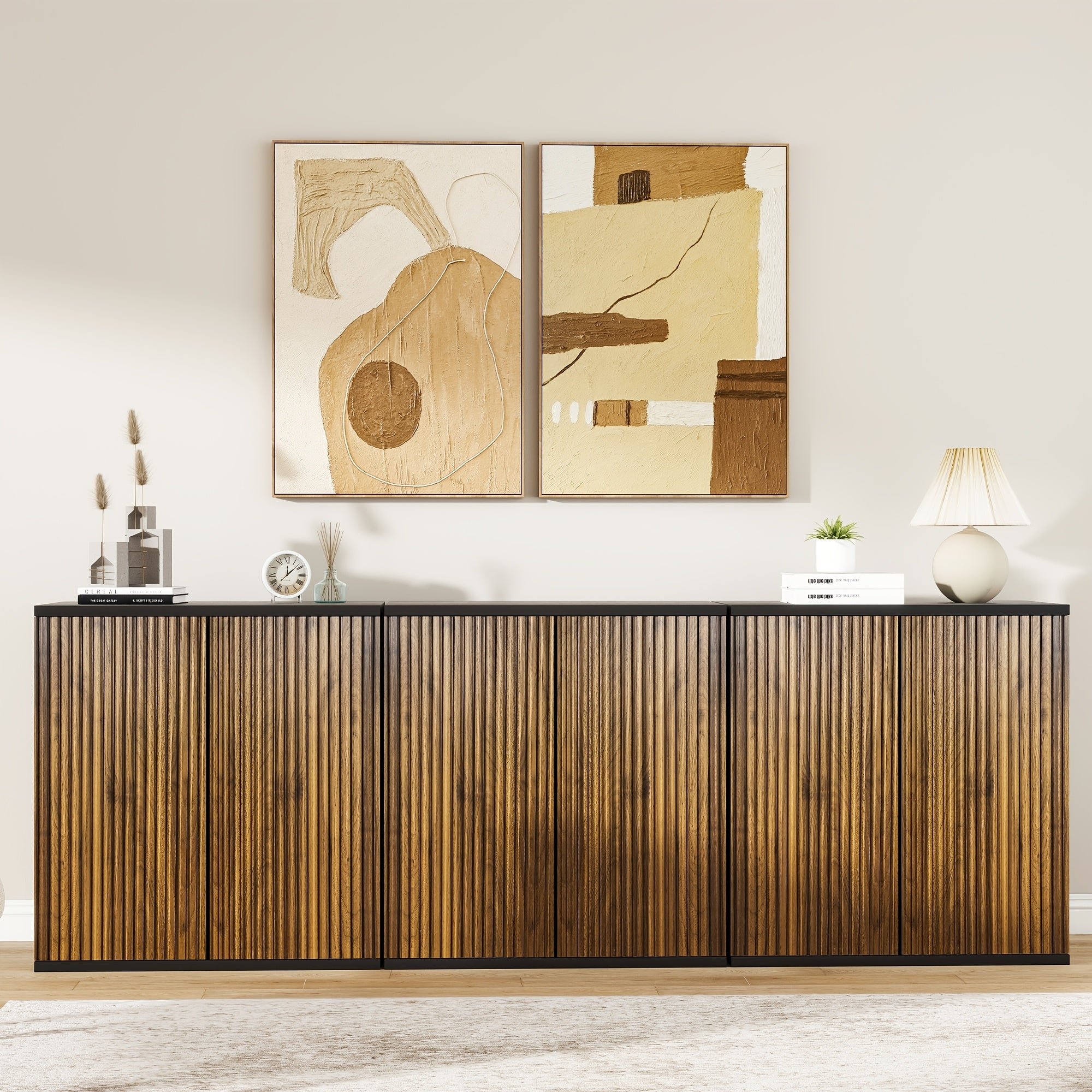 Vertical Ribbed Walnut End Thermoformed Two-Door Cabinet
