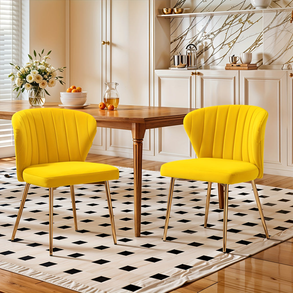 Mojay Modern Dining Chairs Set Of 2, Velvet Vanity Chairs with Golden Metal Legs for Kitchen
