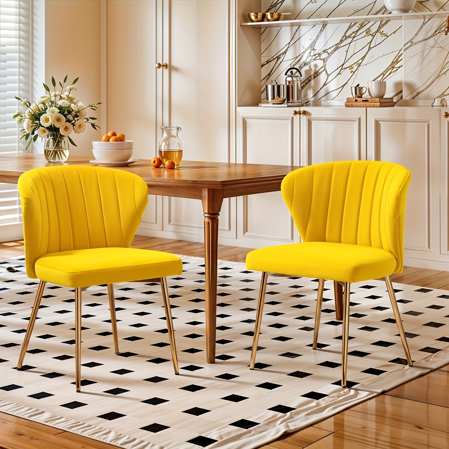 Mojay Modern Dining Chairs Set Of 2, Velvet Vanity Chairs with Golden Metal Legs for Kitchen