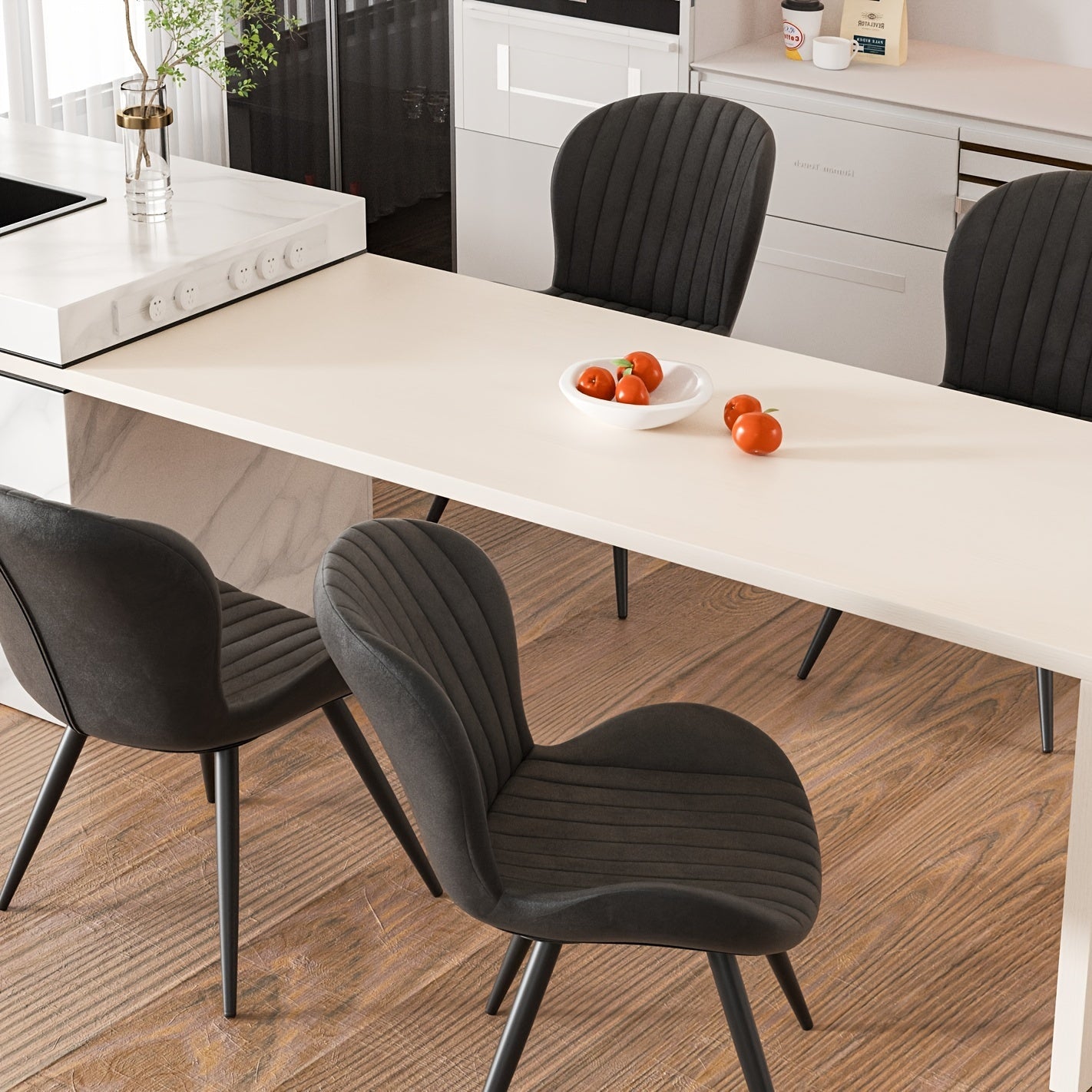 Set Of 2\u002F4 Dining Chairs, Boucle Upholstered Kitchen Chairs with Curved Backrest & Metal Legs