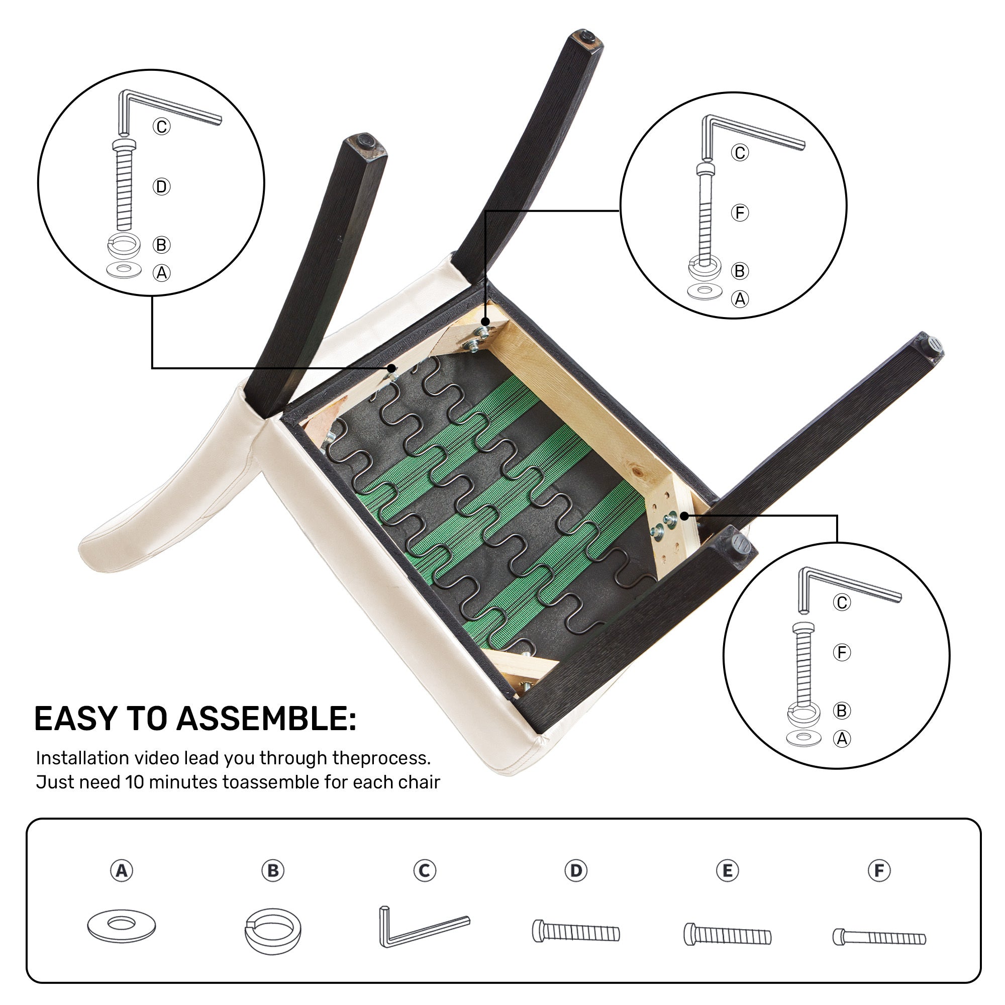 Set of 2 Faux PU Leather Upholstered Dining Chairs for Home Kitchen Living Room