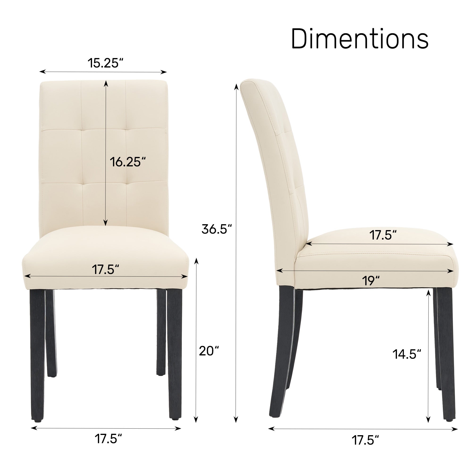 Set of 2 Faux PU Leather Upholstered Dining Chairs for Home Kitchen Living Room