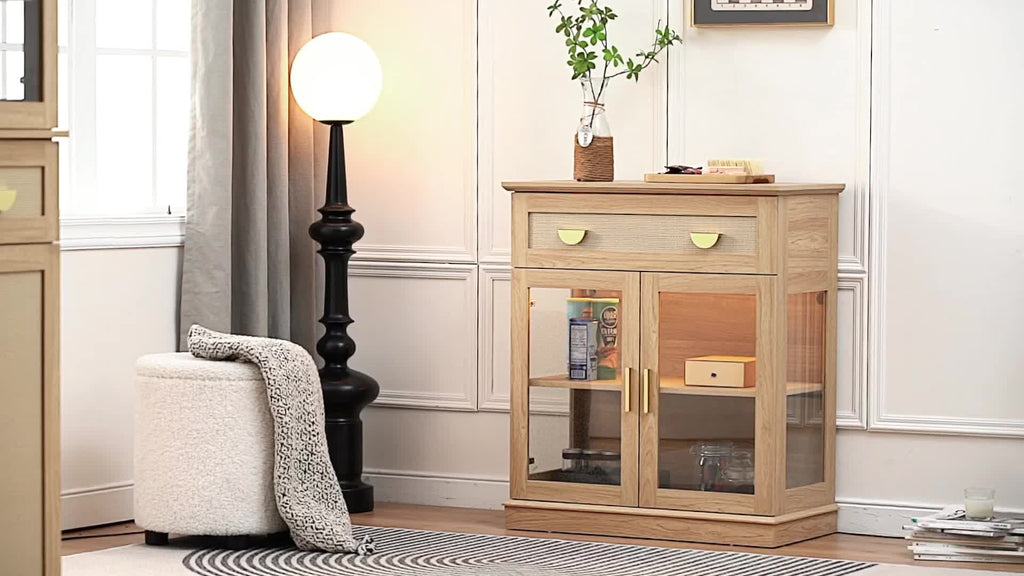 Modern Buffet Cabinet with Glass Door Storage - Adjustable Shelves & ≥3.2 Cu Ft Display Cabinet