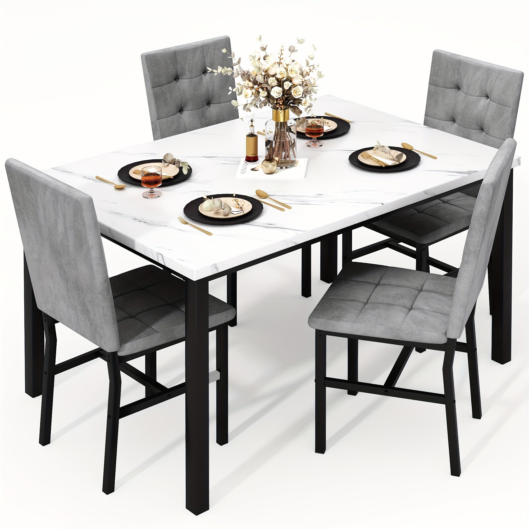 LAMERGE 5pcs Of Dining Table Set, Dining Room Table Set Can Be Used By 4 People, Kitchen Table Set