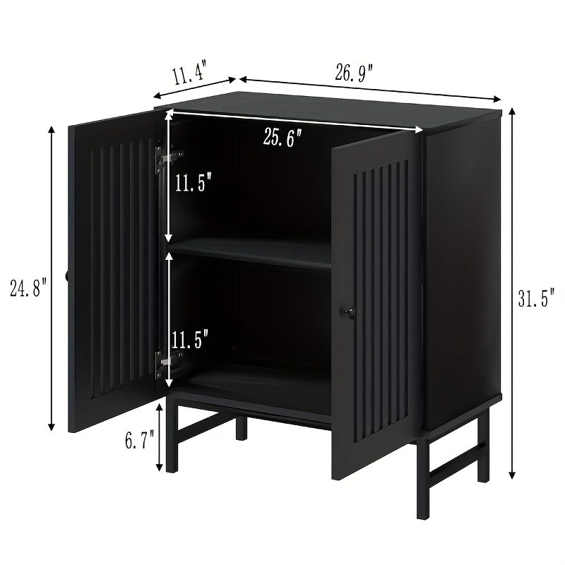 Vintage Style Buffet Side Cabinet, 2 Louvered Doors And Adjustable Shelves - Suitable for Kitchen