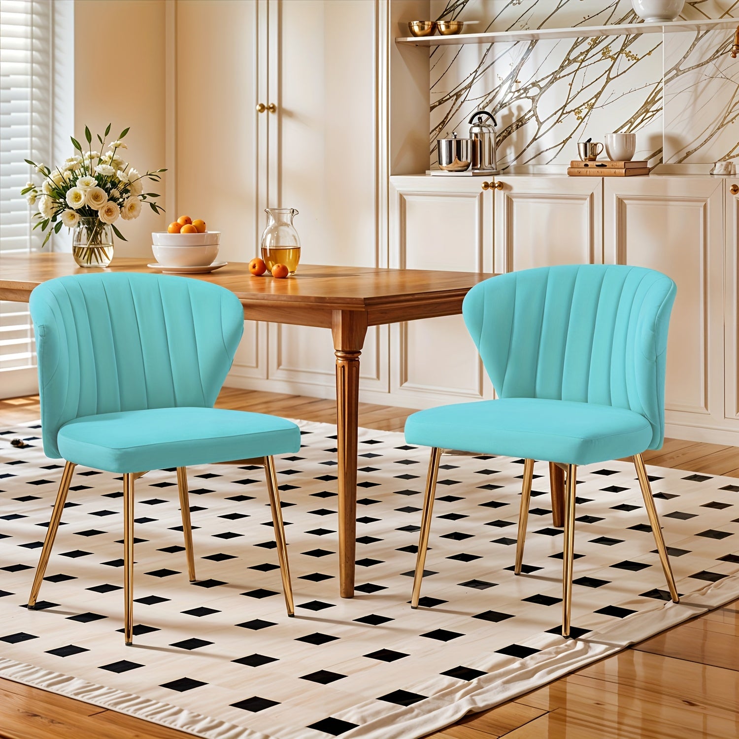 Mojay Modern Dining Chairs Set Of 2, Velvet Vanity Chairs with Golden Metal Legs for Kitchen