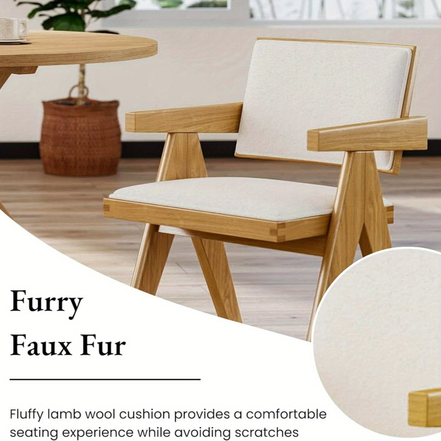 Set of 2 Modern Farmhouse Dining Chairs with Arms Boucle Upholstered Dining Room