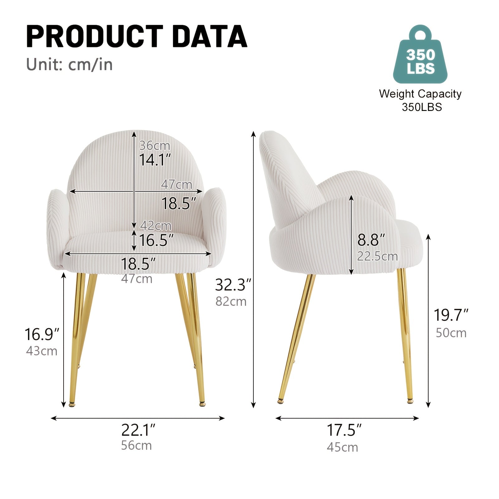 Set of 2 Modern Dining Chairs with Upholstered Cushioned Seats & Sturdy Metal Legs