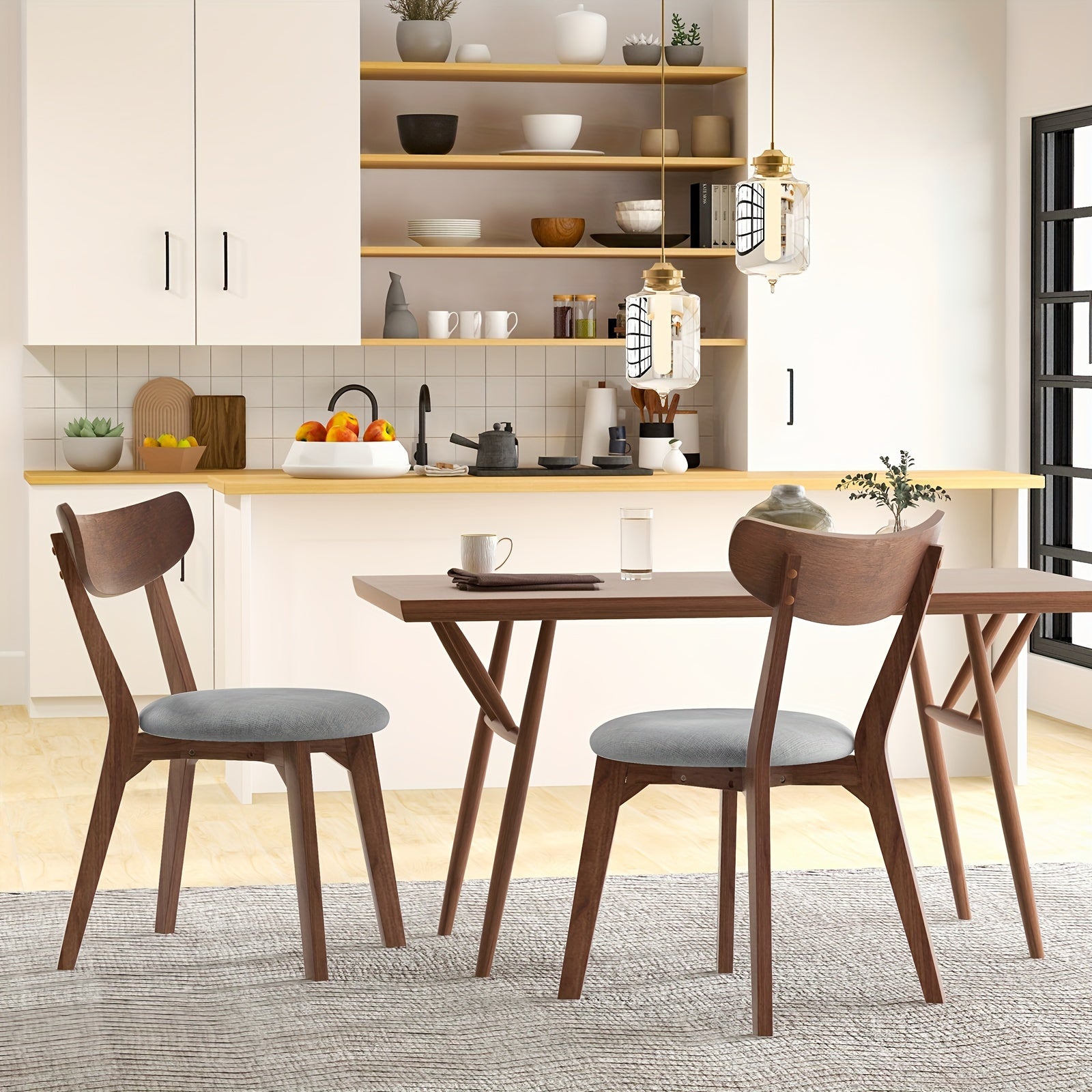 2 Pcs Contemporary Upholstered Dining Chairs - Ergonomic, Breathable Fabric