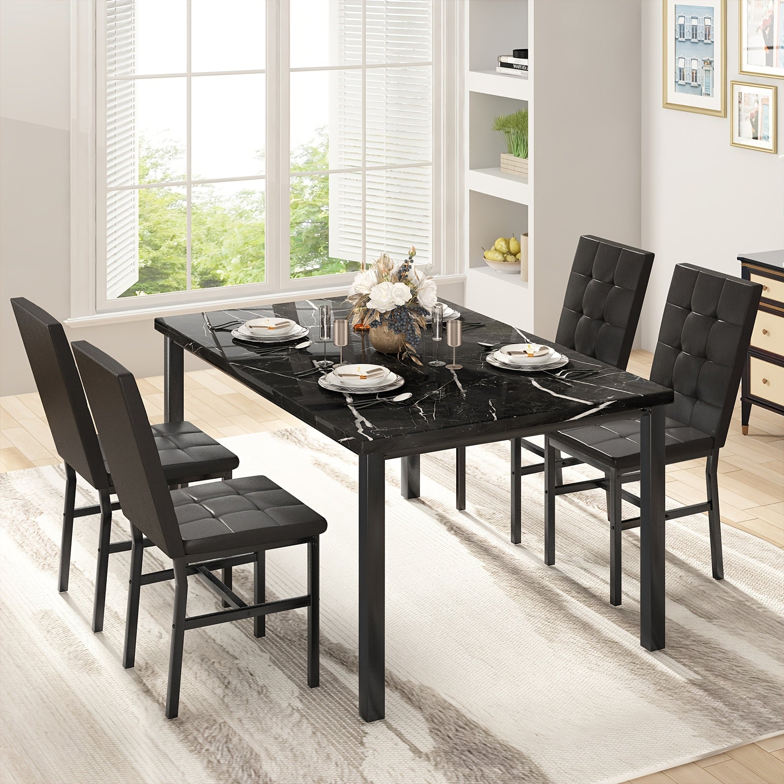 LAMERGE 5pcs Of Dining Table Set, Dining Room Table Set Can Be Used By 4 People, Kitchen Table Set