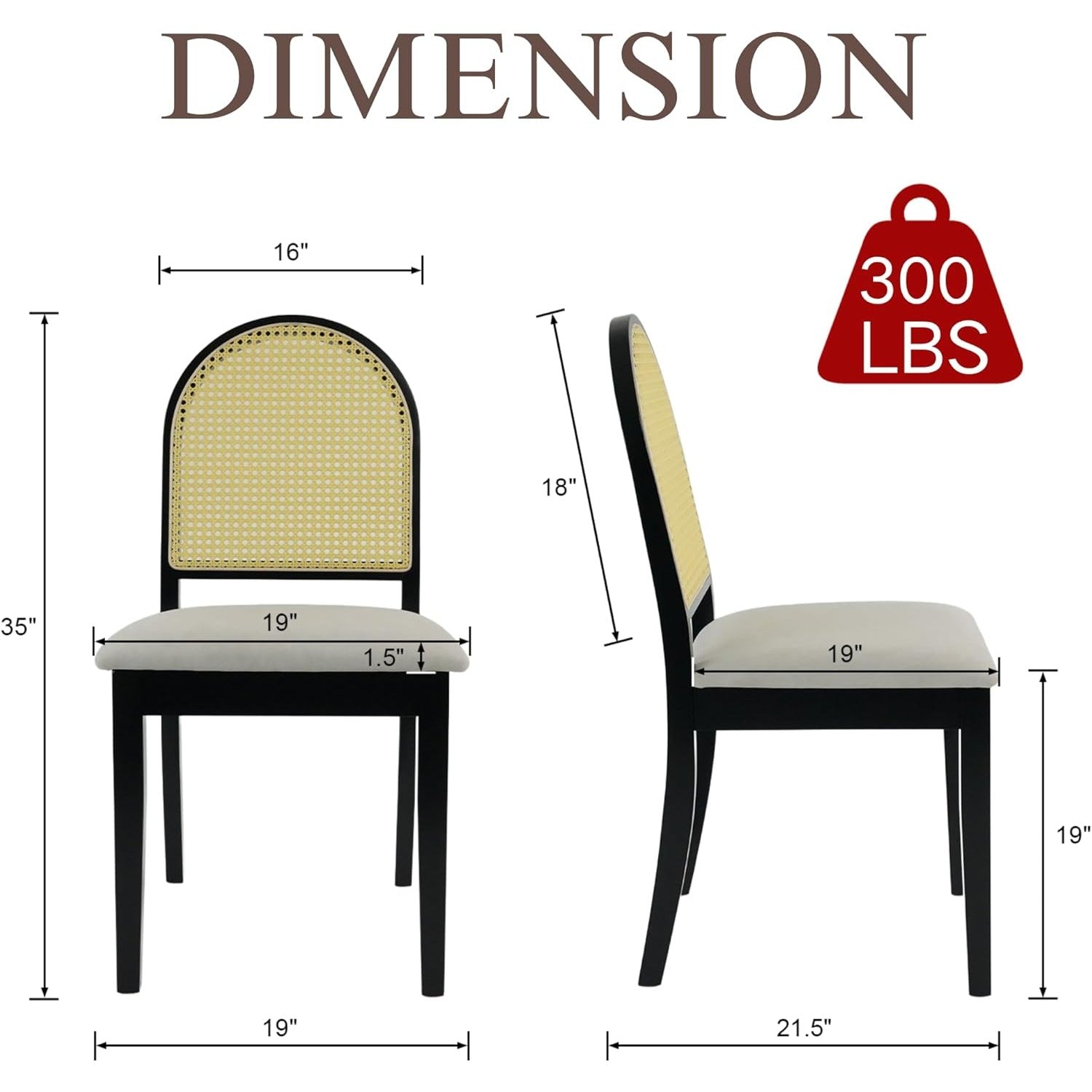 Set of 2 Vintage Farmhouse Dining Chairs with Velvet Upholstery & Rattan Backrests