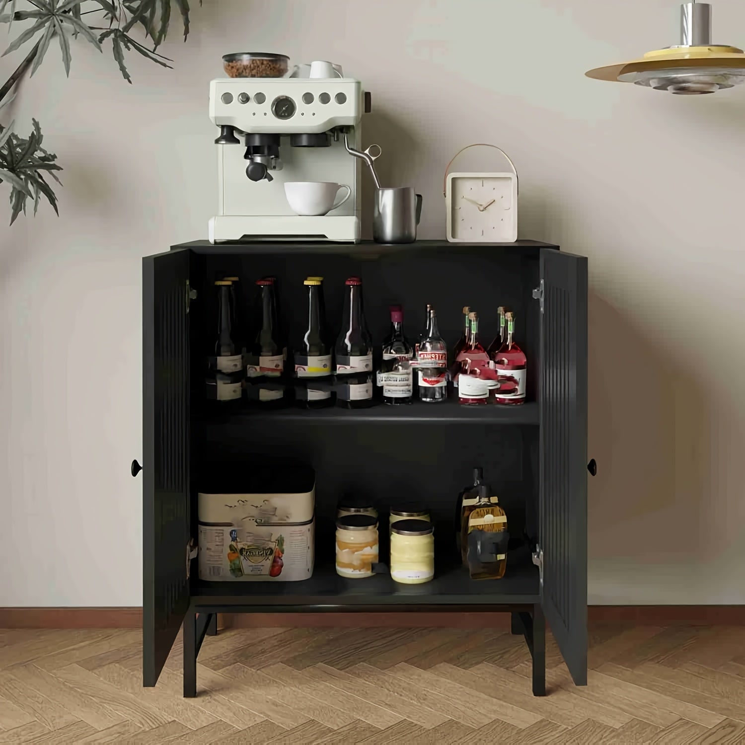 Vintage Style Buffet Side Cabinet, 2 Louvered Doors And Adjustable Shelves - Suitable for Kitchen