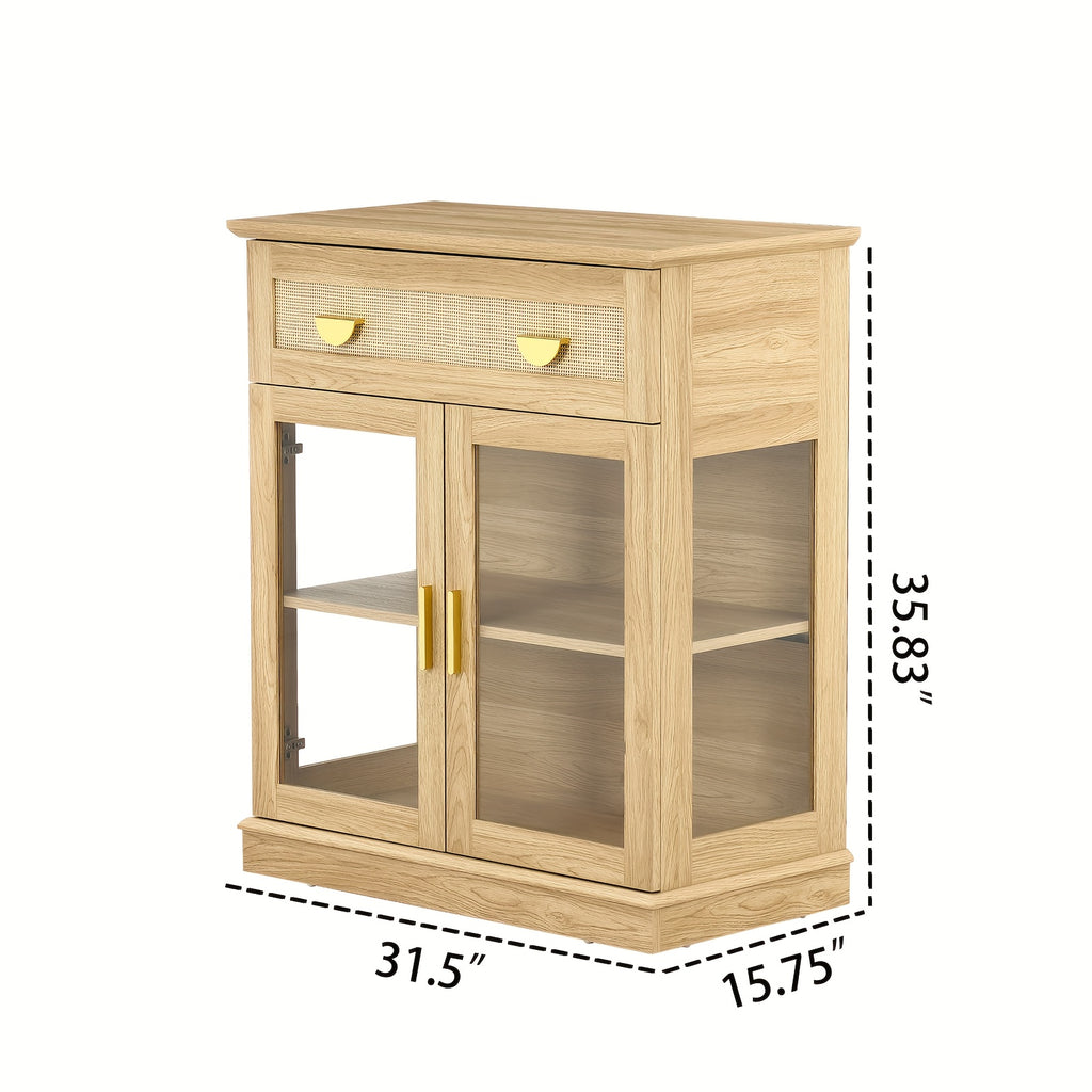 Modern Buffet Cabinet with Glass Door Storage - Adjustable Shelves & ≥3.2 Cu Ft Display Cabinet