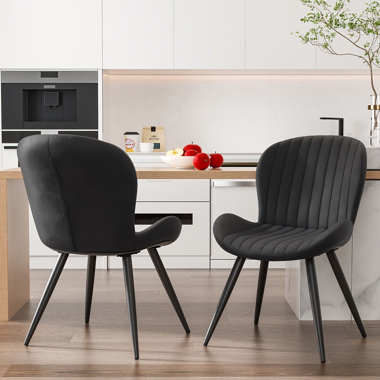 Set Of 2\u002F4 Dining Chairs, Boucle Upholstered Kitchen Chairs with Curved Backrest & Metal Legs