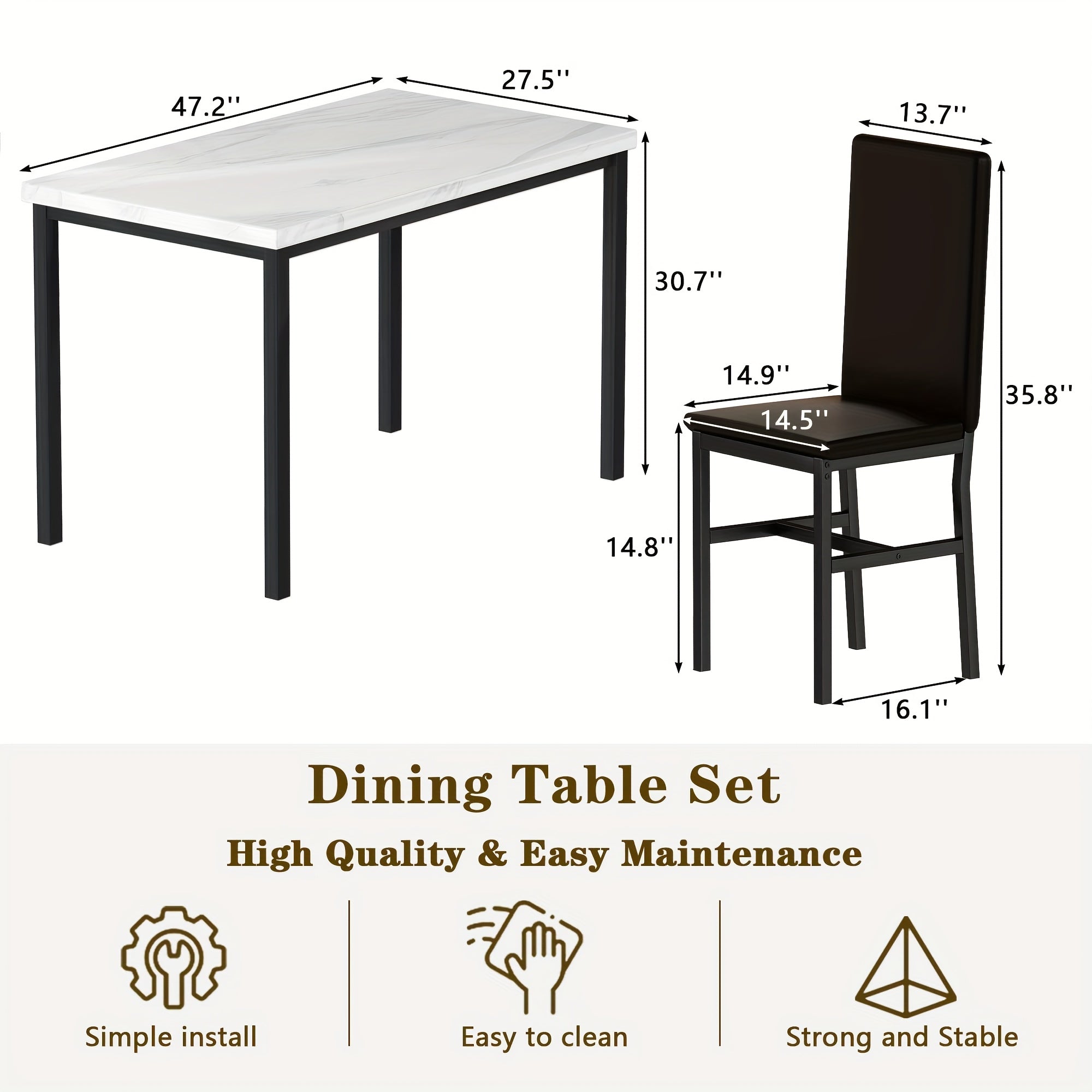 CVORTLL Modern Faux Marble Table Set with Black Metal Frame - Rectangular Dining Table and Chairs