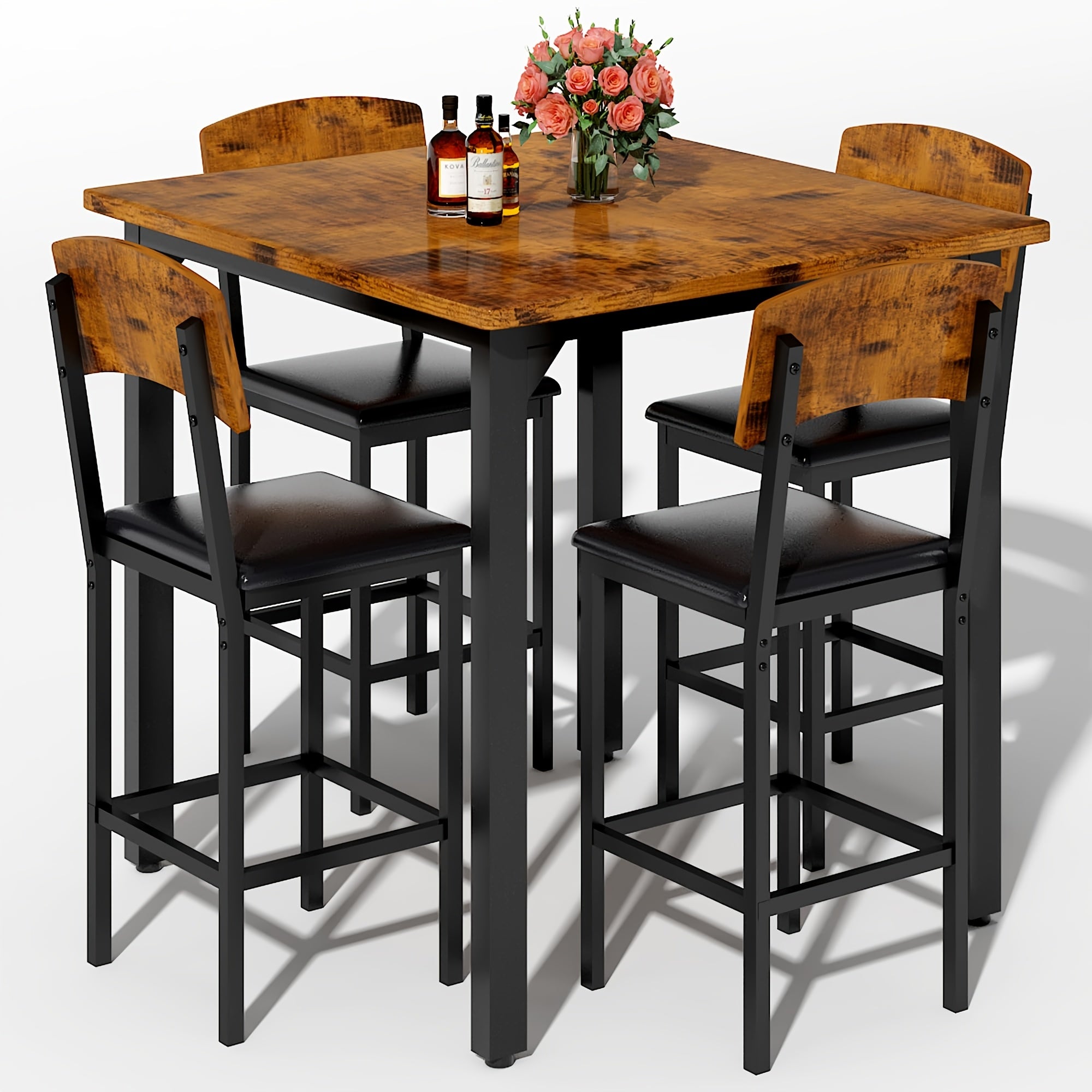 5pcs Dining Table And Chair Set with Imitation Marble Texture