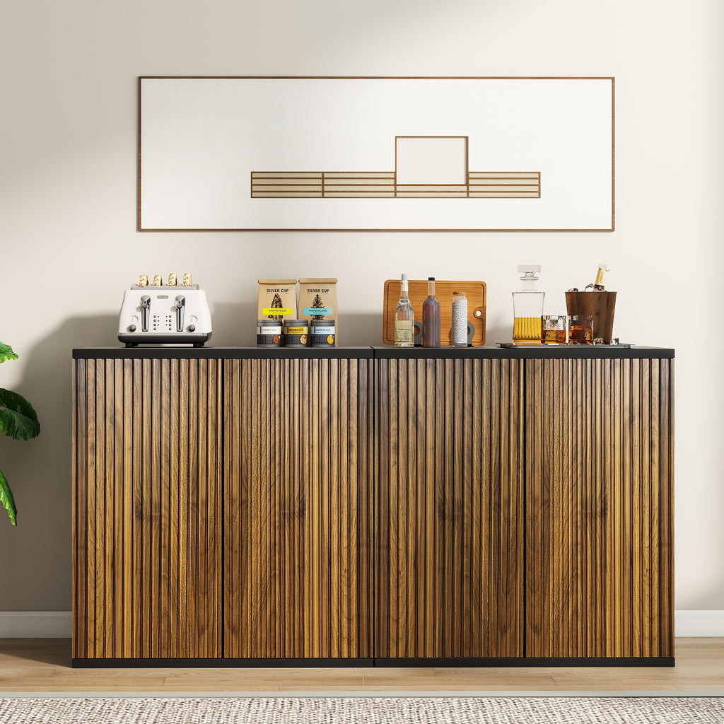 Vertical Ribbed Walnut End Thermoformed Two-Door Cabinet