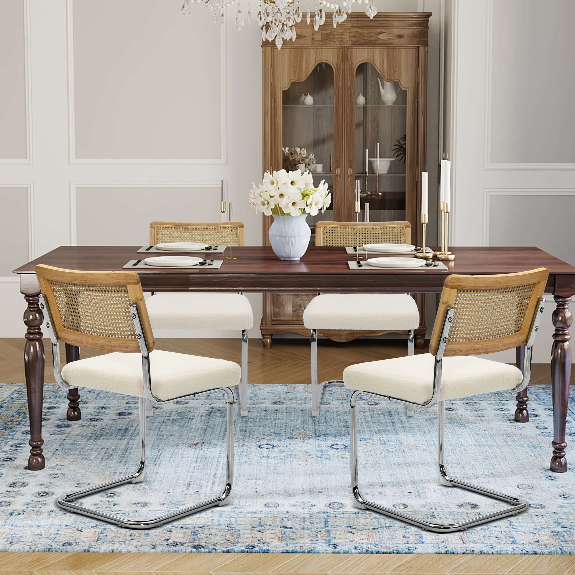 Retro Rattan Dining Chairs, Set Of 2\u002F4, Classic Boho Style Cantilever Kitchen Or Desk Chairs