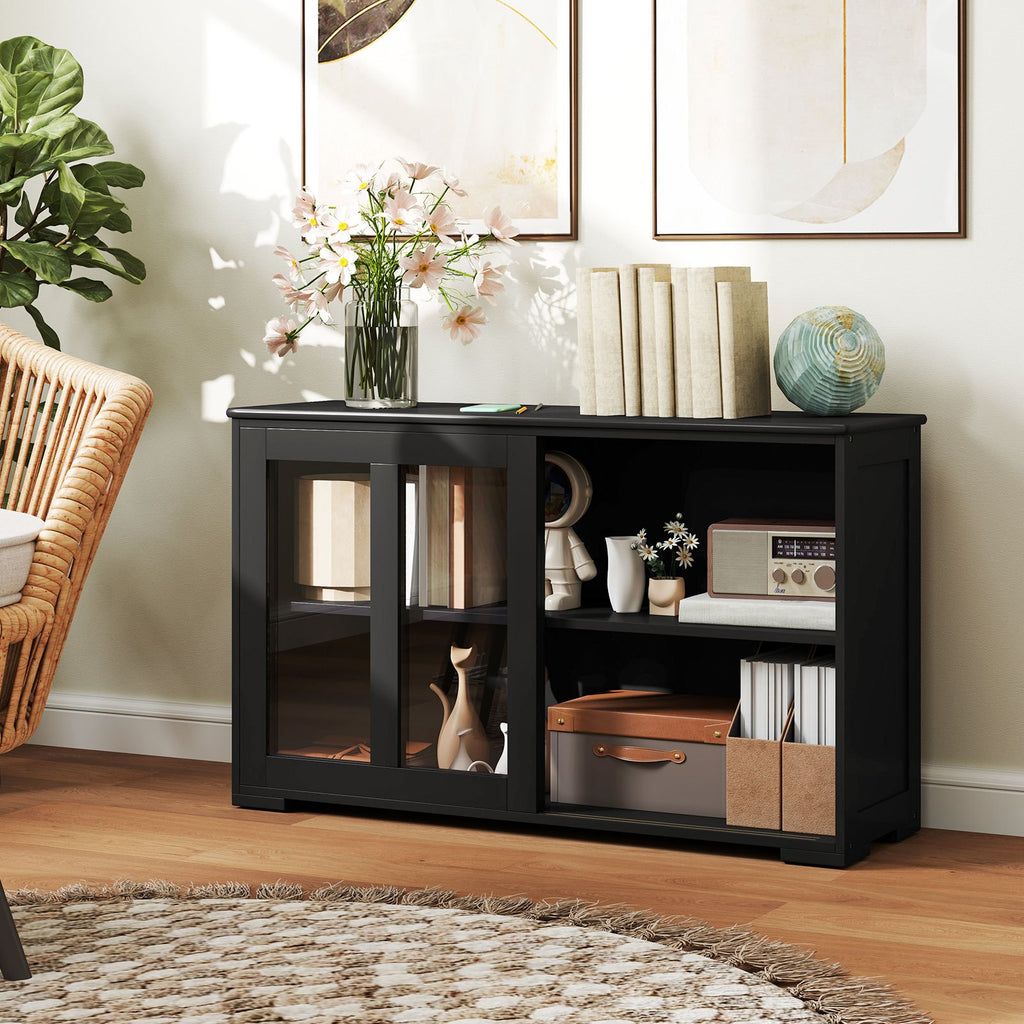 COSTWAY Modern Buffet Sideboard with Sliding Glass Doors & Adjustable Shelf - Heavy-Duty Storage Cabinet