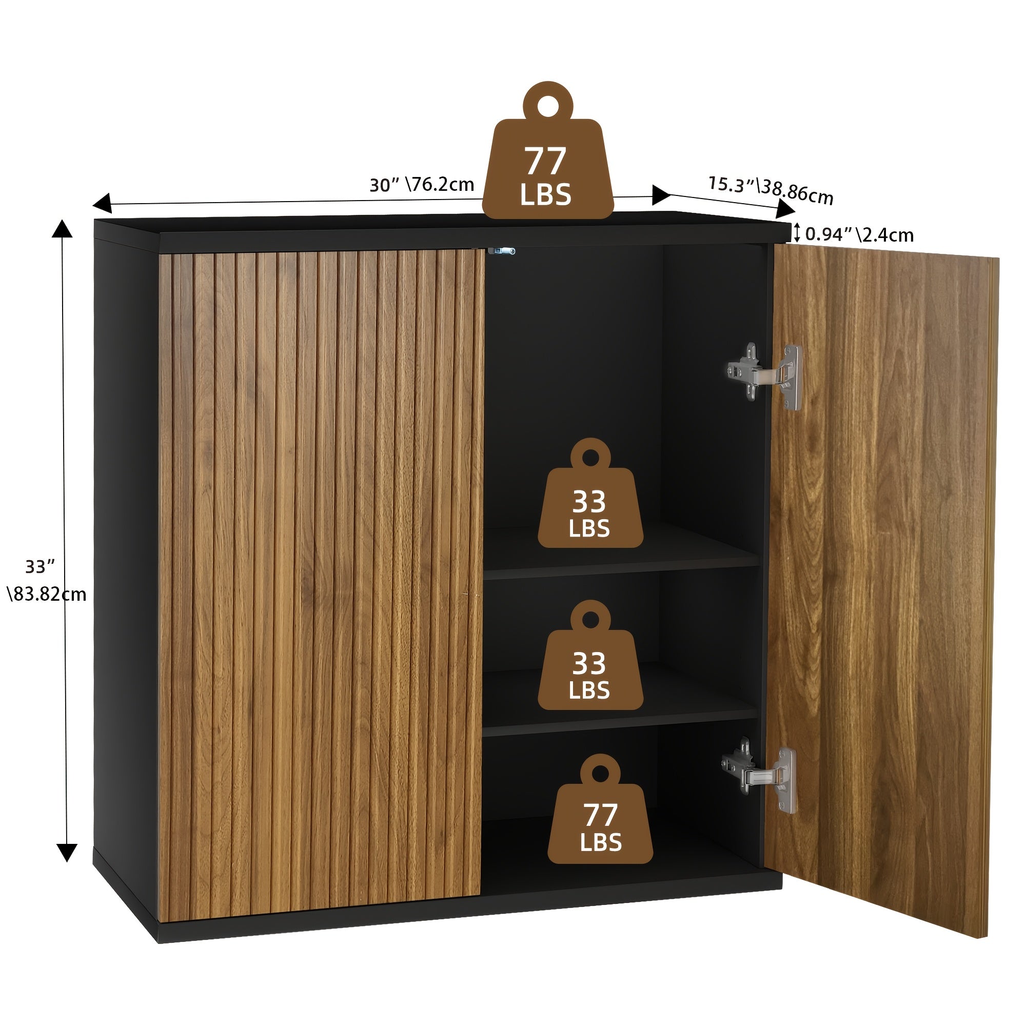 Vertical Ribbed Walnut End Thermoformed Two-Door Cabinet