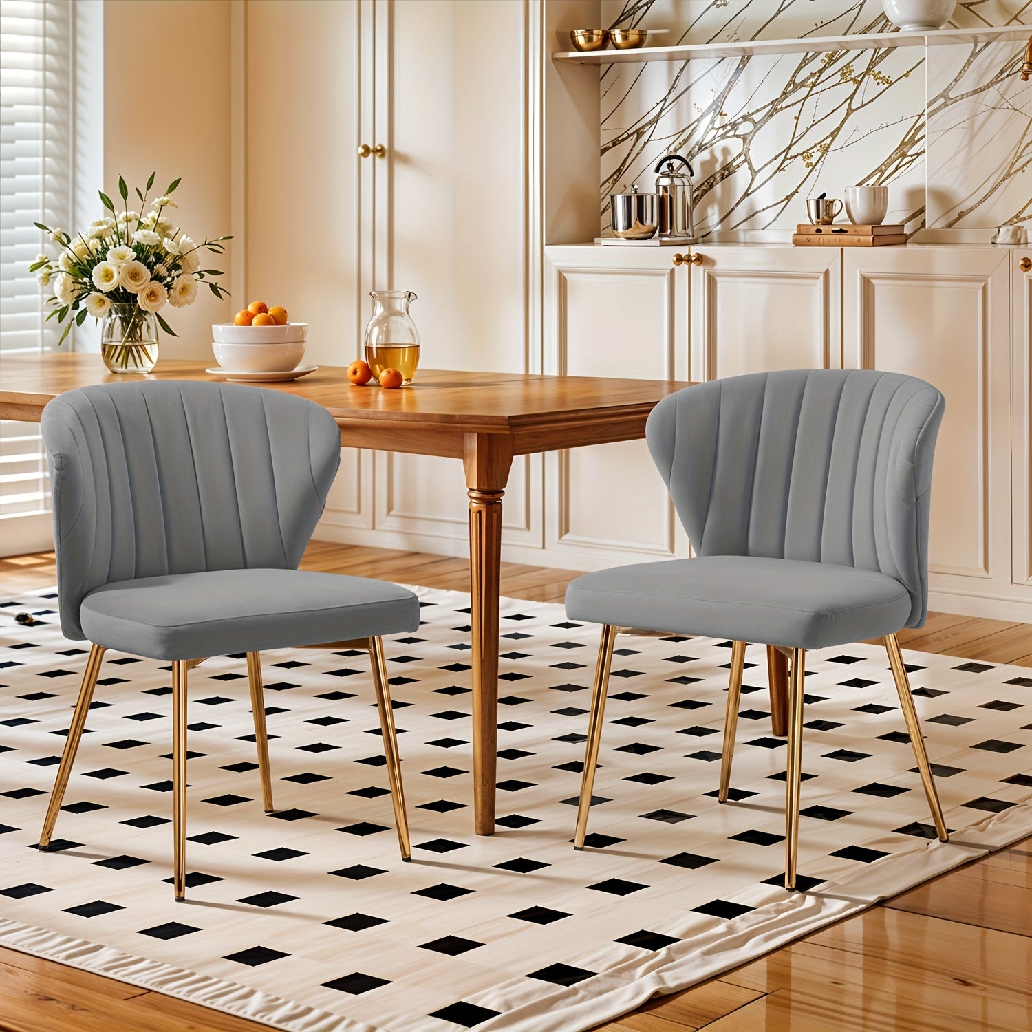 Mojay Modern Dining Chairs Set Of 2, Velvet Vanity Chairs with Golden Metal Legs for Kitchen