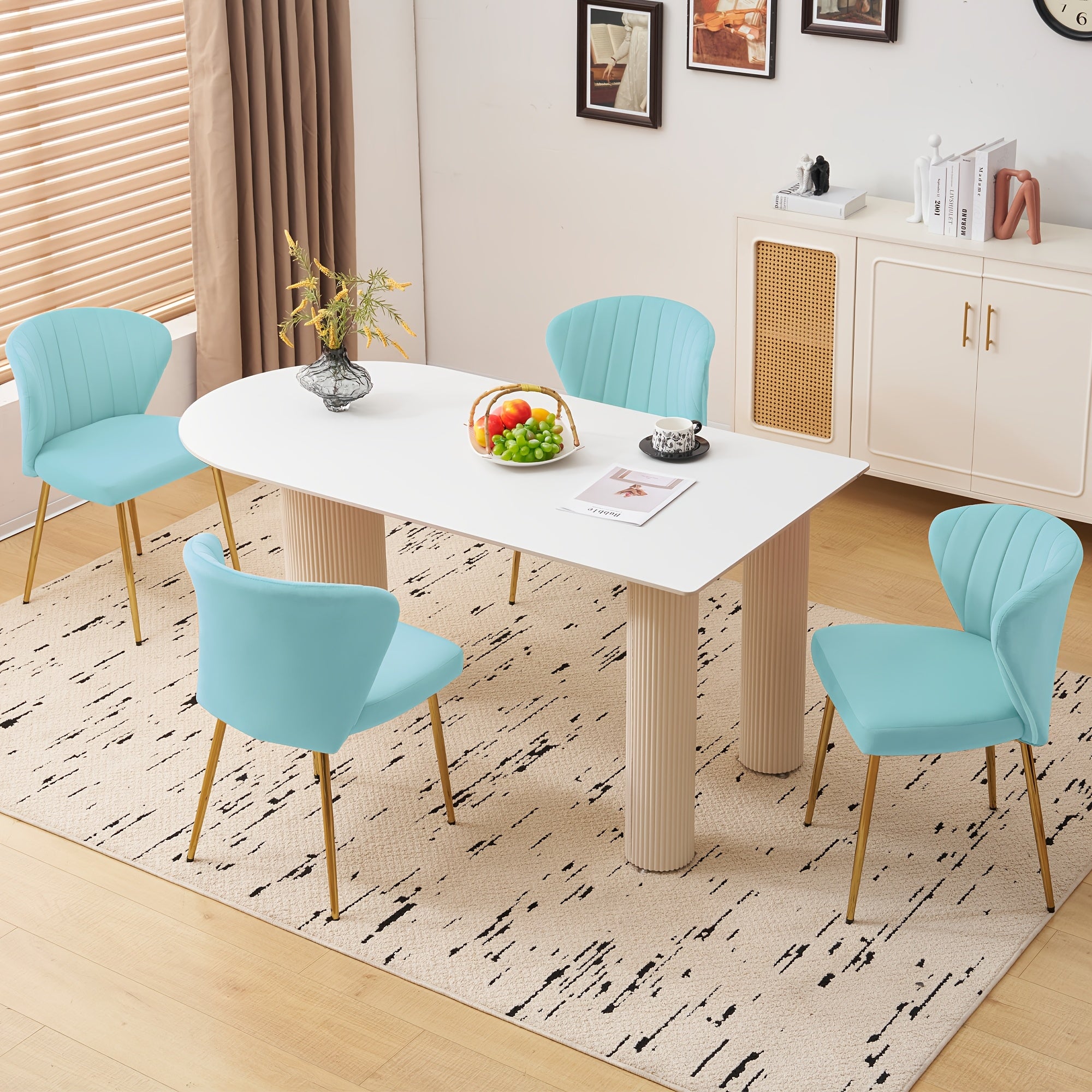 Mojay Modern Dining Chairs Set Of 2, Velvet Vanity Chairs with Golden Metal Legs for Kitchen