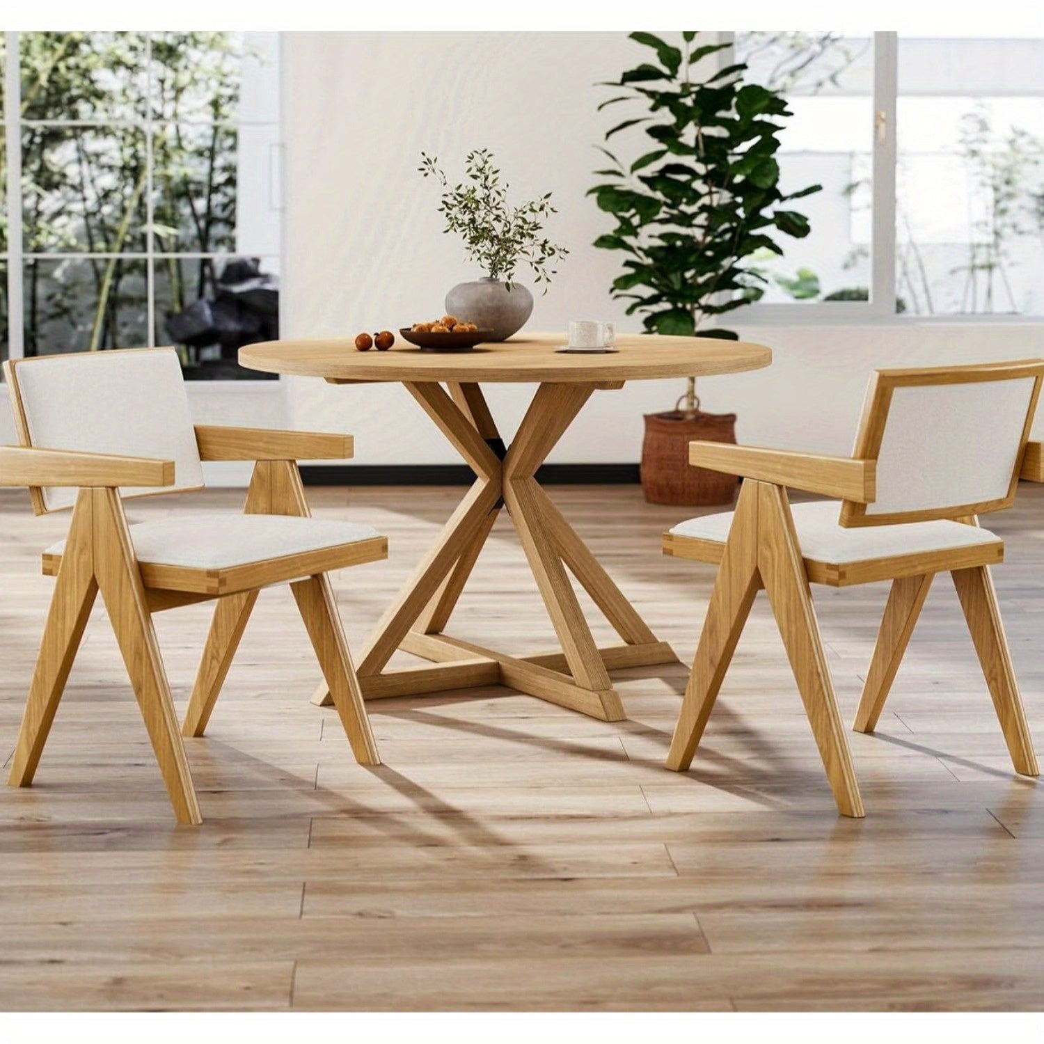 Set of 2 Modern Farmhouse Dining Chairs with Arms Boucle Upholstered Dining Room