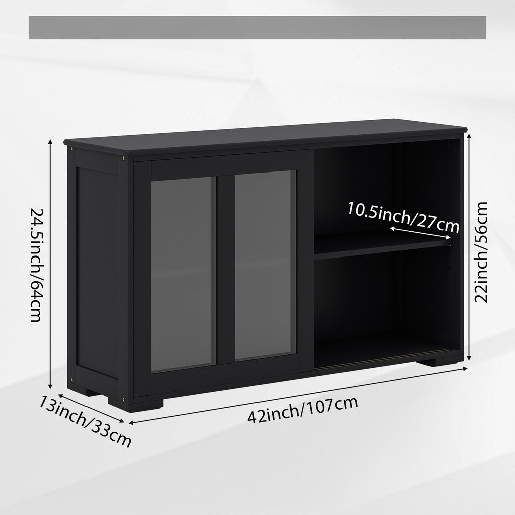 COSTWAY Modern Buffet Sideboard with Sliding Glass Doors & Adjustable Shelf - Heavy-Duty Storage Cabinet