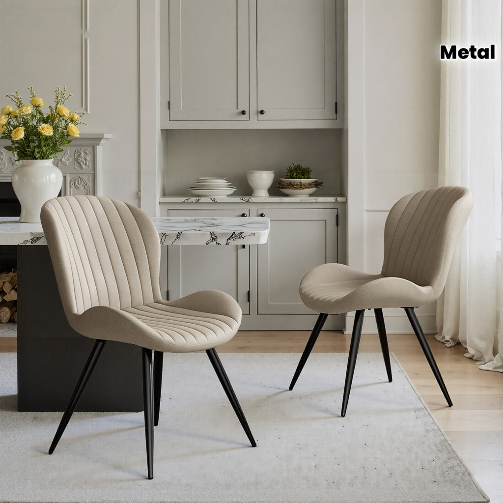 Set Of 2\u002F4 Dining Chairs, Boucle Upholstered Kitchen Chairs with Curved Backrest & Metal Legs