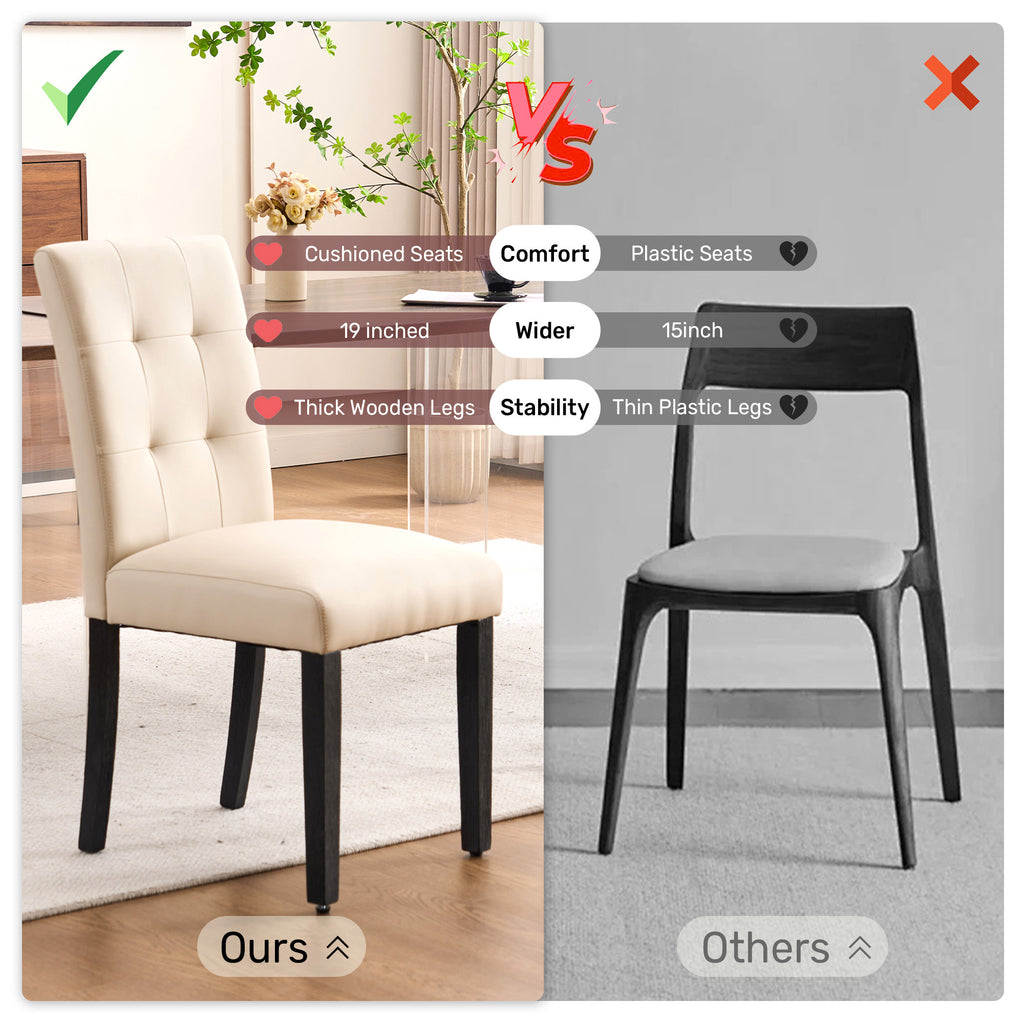 Set of 2 Faux PU Leather Upholstered Dining Chairs for Home Kitchen Living Room