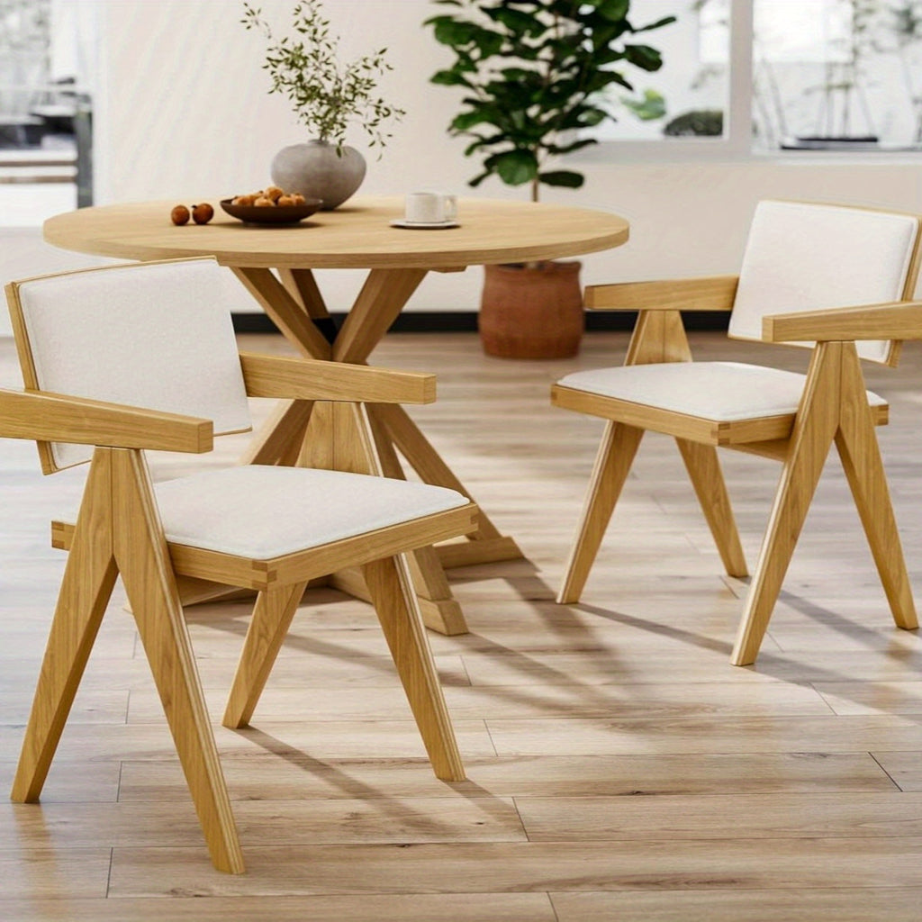 Set of 2 Modern Farmhouse Dining Chairs with Arms Boucle Upholstered Dining Room