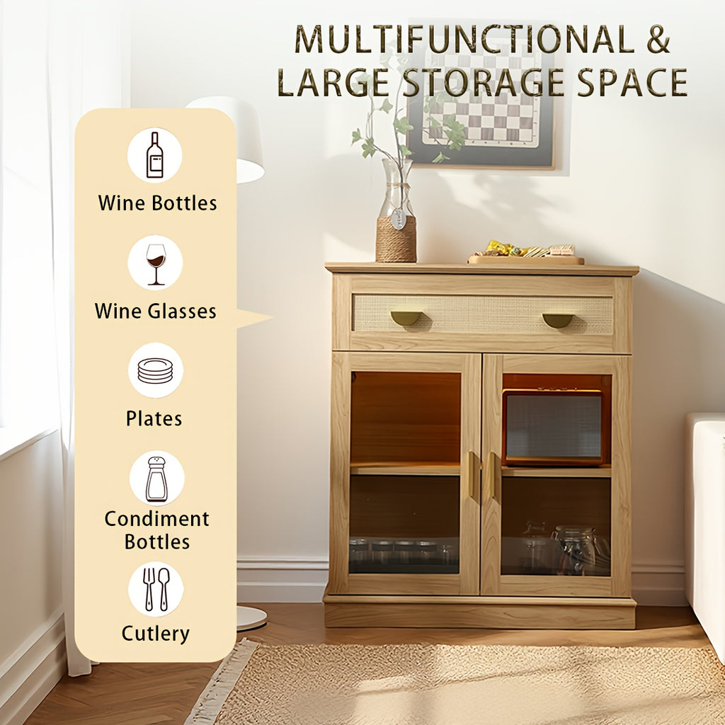 Modern Buffet Cabinet with Glass Door Storage - Adjustable Shelves & ≥3.2 Cu Ft Display Cabinet