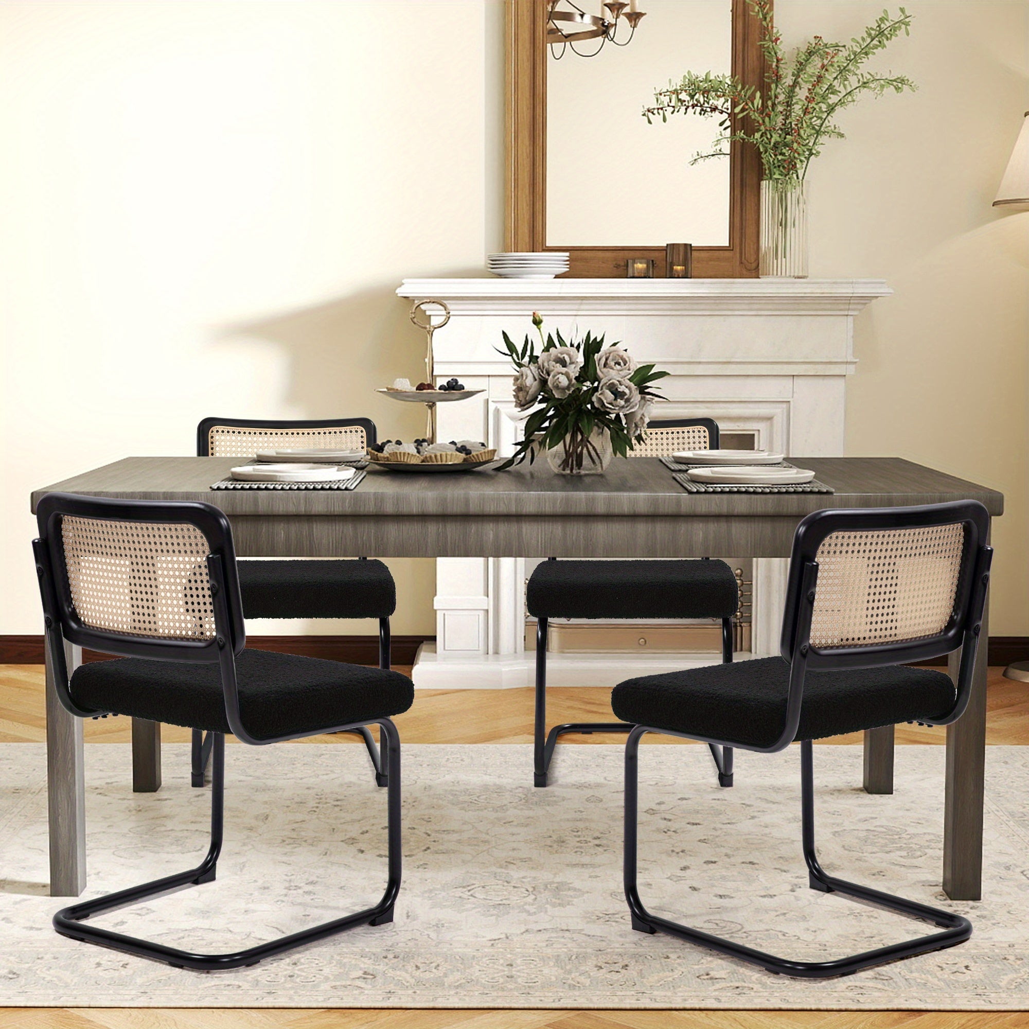 Retro Rattan Dining Chairs, Set Of 2\u002F4, Classic Boho Style Cantilever Kitchen Or Desk Chairs